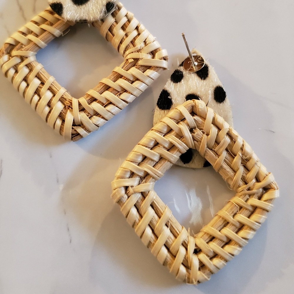 Geometric Rattan Drop Style Earrings - Picture 3 of 7